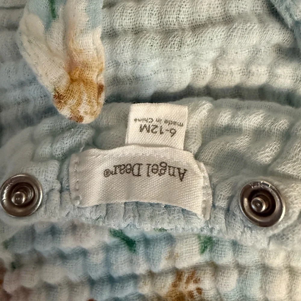 Angel Dear Blue/Ivory Magnolias Cotton Gauze Sunsuit-6-12 Month